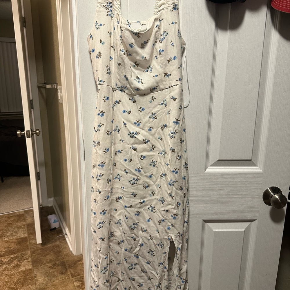 Fashion Nova White and Blue Floral Maxi Dress